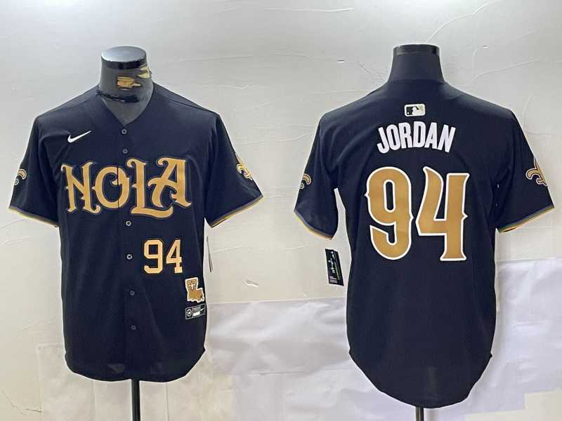 Mens New Orleans Saints #94 Cameron Jordan Black Cool Base Stitched Baseball Jerseys